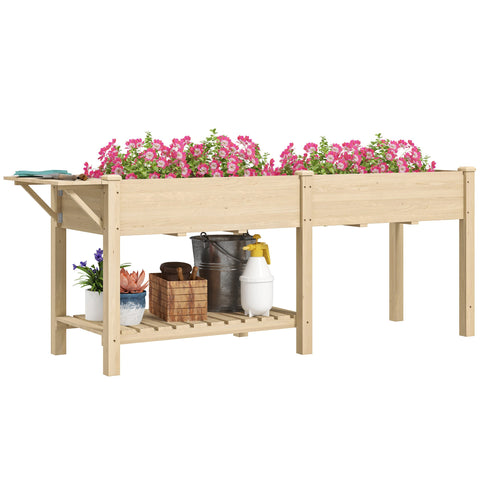 Rootz Elevated Wooden Planter - Raised Bed - Garden Planter with Shelf - Robust Design and Drain Holes - 207x59x78cm