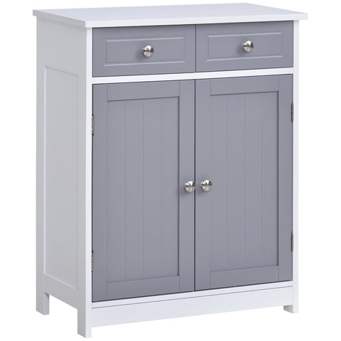 Rootz Bathroom Cabinet - 2 Door Cabinet - Buffet Storage Cabinet - Elegant Design - 60cm x 30cm x 75cm - Grey and White
