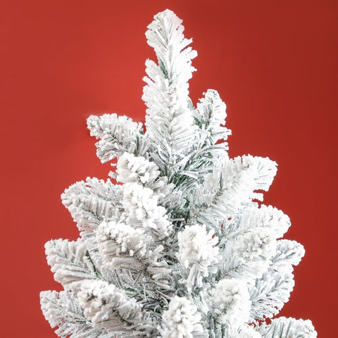 Rootz Snow-Covered Artificial Christmas Tree - Pre-Lit Xmas Tree - Warm White LED Lights - Slim Shape - Ø57cm x 210cm