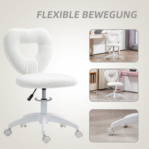 Rootz Desk Chair - Office Chair - Heart-Shaped Backrest - Cozy Teddy Fleece - 45cm x 56cm x 78-88cm