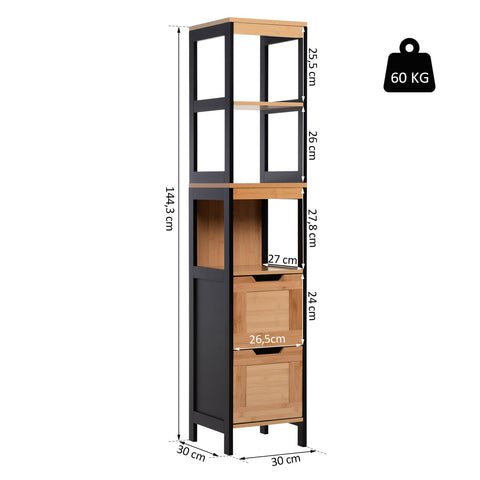 Rootz Bathroom Shelf Cabinet - Kitchen Storage - Bamboo MDF - Compact Organizer - 30 x 30 x 144.3 cm