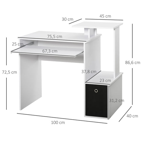 Rootz Computer Desk - Workspace Table - Office Desk - Ample Storage with Shelves - 100cm x 40cm x 86.6cm - Chipboard Melaminated Surface
