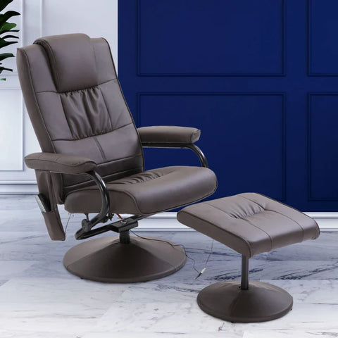Rootz Massage Chair - Relaxation Chair - Including Footstool - 10 Vibration Points - 1 Remote Control - Brown - 77cm x 84cm x 95cm