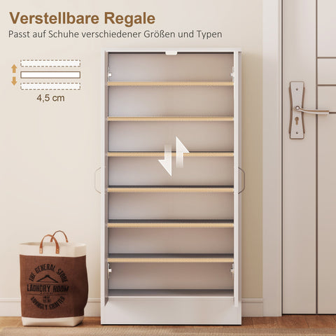 Rootz Shoe Cabinet - Footwear Organizer - Shoe Storage Unit - Soft-Close Hinges - 55 x 35 x 108 cm - Stores 14 Pairs - White