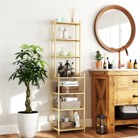 Rootz 7 Level Bathroom Shelf - Bamboo Shelf - Waterproof Storage - Robust Design - 44cm x 33cm x 180cm