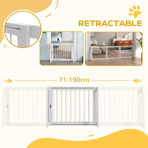 Rootz Adjustable Dog Barrier Gate - Extendable Pet Grille - Wooden Dog Guard - Non-Slip Mat - Support Frame - Pine Wood - 71cm-190cm x 38.5cm x 56cm