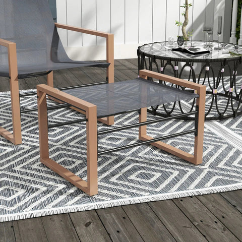 Rootz Garden Chair - Patio Chair with Stool - Weatherproof - Mesh Cover - Metal Frame - Terrace - Hallway - Living Room - Brown - 66W x 88D x 95H cm