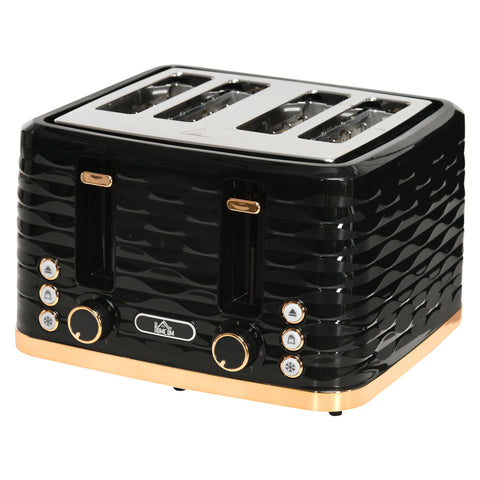 Rootz 4-Disc Toaster - Wave-Shaped Design - Multi-Function Toaster - Combats Jammed Toast - Black - 29.2cm x 27.5cm x 18.9cm
