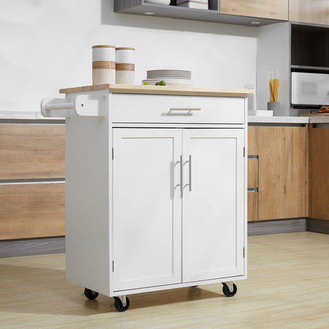 Rootz Kitchen Serving Trolley - Kitchen Cart - Mobile Island - Elegant Storage - 83cm x 45cm x 91.5cm - White, Brown