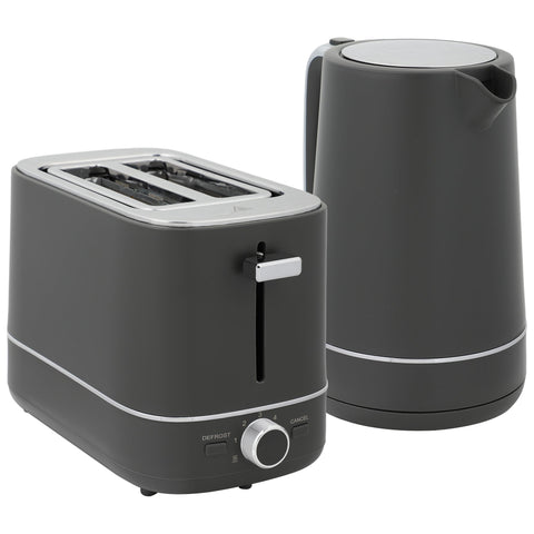 Rootz Kettle and Toaster Set - 1.7L - 6 Browning Levels - Quick Heating - Grey - 21.2x16x24.3cm