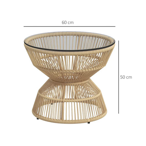 Rootz Garden Table - Boho Style - Outdoor Side Table - PE Rattan - Tempered Glass - Weather Resistant - Gray - 50cm x 50cm x 50cm