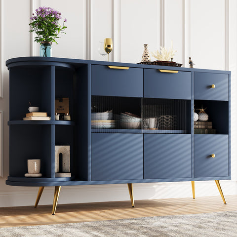 Rootz Sideboard Storage Cabinet - Freestanding Cabinet - Storage Furniture - LED Lights - 130cm x 40cm x 80cm