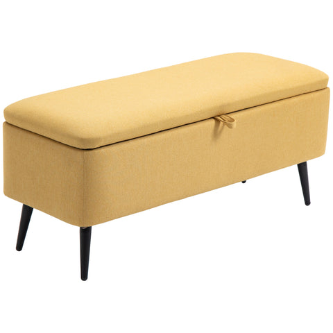 Rootz Bank Storage Bench - Fabric Storage Ottoman - Yellow Footstool - Offers Optimal Comfort - 101b x 38.5t x 44.5h cm