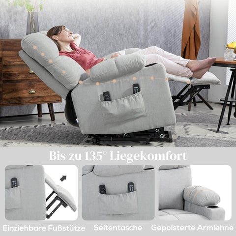 Rootz Stand-Up TV Recliner - Massage Chair - Footrest Recliner - 135° Recline - Oversized Design - Easy Assembly - Light Gray - 91cm x 95cm x 109cm