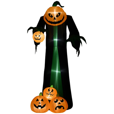 Rootz 8ft Halloween Decoration - Inflatable Pumpkin Ghost - LED Lighted Outdoor Decor - Creates Festive Atmosphere - Easy Setup - Weather-Resistant - 129W x 96D x 240H cm