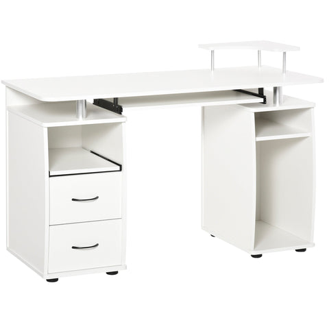 Rootz Computer Desk - Multimedia Workstation - Multipurpose Storage - Ergonomic Design - 120L x 55W x 85H cm - White Wood