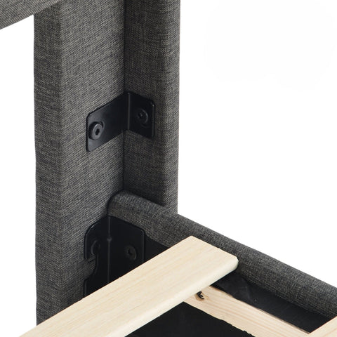 Rootz Double Bed with Padded Headboard - Fabric Cover - Upholstered Bed - Comfort - 146L x 210W x 111H cm - Dark Gray Design