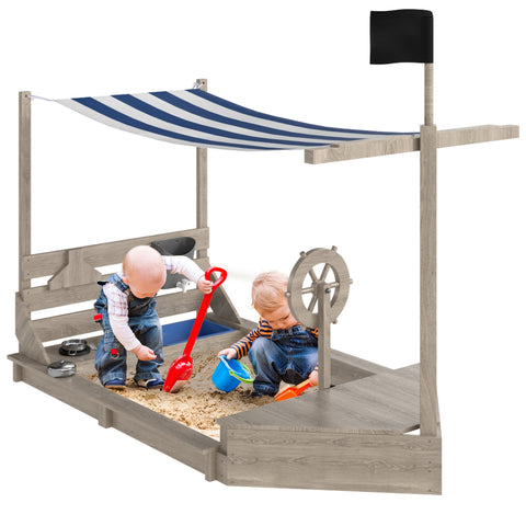 Rootz Pirate Ship Sandpit - Children's Play Set - Wooden Sandbox - Imaginative Fun - 180x103x144.5cm