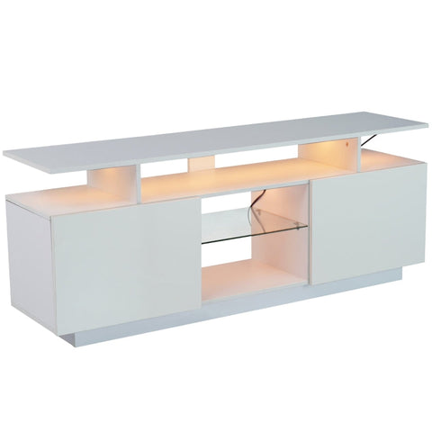 Rootz Modern White TV Cabinet - Media Console - Entertainment Unit - 16-Color LED Lighting - 140cm x 35cm x 61cm