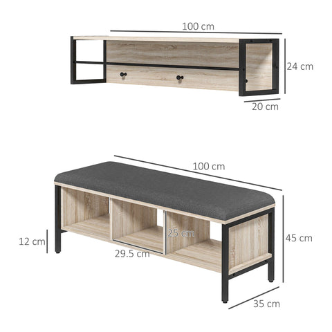 Rootz 2-in-1 Entrance Furniture Set - Shoe Storage Bench - Coat Rack Organizer - Durable Storage Solution - 100x35x45 cm Bench, 100x20x24 cm Rack