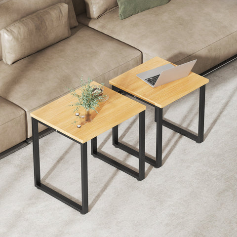 Rootz Coffee Table Set of 2 – Living Room Tables – Nesting Tables – Metal Frame – Space-Saving Design – 60x50x60cm & 50x50x54cm