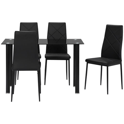 Rootz Dining Table Set with 4 Chairs - Kitchen Table - Glass Dining Set - Space-Saving - 120cm x 60cm x 75cm