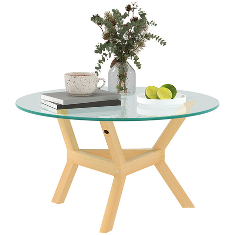 Rootz Round Coffee Table - Matched Glass - Living Room Table - Adjustable Foot Pads - Stable Design - Ø80 x 45H cm