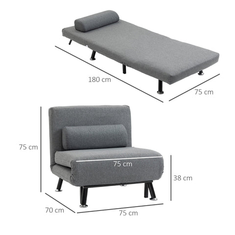 Rootz Folding Bed - Versatile Sofa Bed - Reclining Backrest - Steel Frame - Linen Look - 75cm x 70cm x 75cm (Sofa) / 180cm x 75cm x 25cm (Bed)