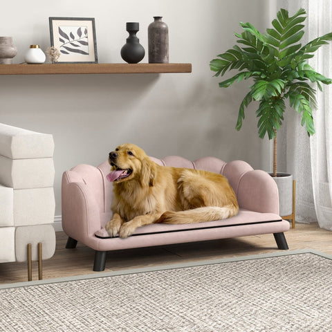 Rootz Comfortable Dog Sofa - Pet Couch - Plush Pet Bed - Solid Wood Legs - Moisture-Proof Design - Removable Washable Cover - Pink - 98.5cm x 60.5cm x 35.5cm