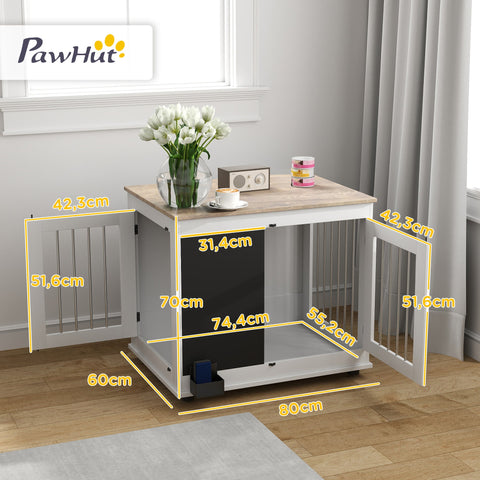 Rootz Dog Cage Table - Inner Dog Crate - Pet Kennel - Versatile Access & Style - 80 x 60 x 70 cm White and Brown