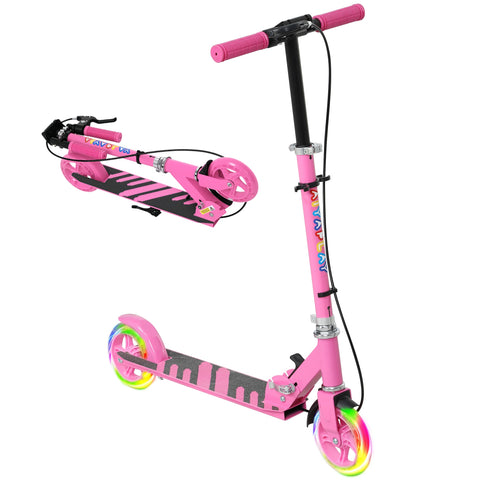Rootz Children's Scooter - Double Brakes - Foldable Metal Kick Roller - Safe Rides - 73x36x73-89cm - For Ages 3-8 - Pink