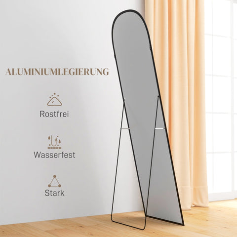 Rootz Full Length Standing Mirror - Large Mirror - Modern Design - Complete Reflection - HD and Shatterproof - Rust and Water Resistant - 50cm x 1.5cm x 161.5cm - Black