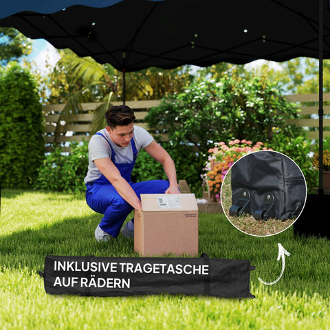 Rootz 3x3m Pop-Up Pavilion - Garden Tent - Height Adjustable - UPF50+ UV Protection - 297x297x287cm - 6-9 People - Blue - Roller Bag Included