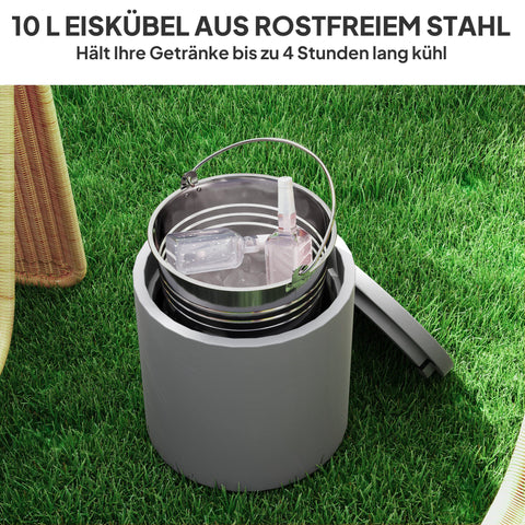 Rootz Outdoor Side Table - Cooler Ice Bucket - Grey Concrete - Keeps Drinks Chilled - Ø37.5 x 43.5H cm