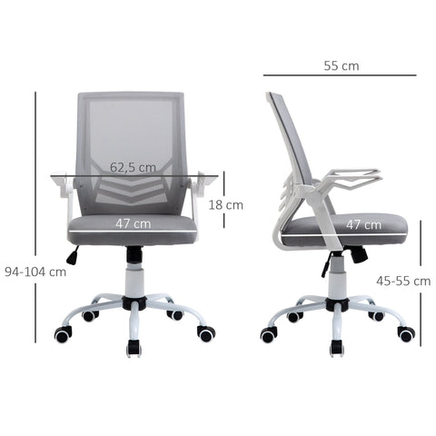 Rootz Ergonomic Office Chair - Mesh Office Chair - Adjustable Swivel Chair - Lumbar Support - 62.5cm x 55cm x 94-104cm, Grey