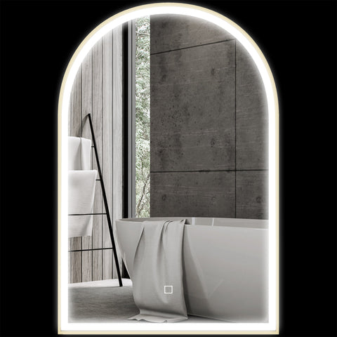 Rootz LED Bathroom Mirror - Wall-Mounted - Arched Mirror - Dehumidification Feature - 90 x 60cm - Adjustable Lighting, Memory Function