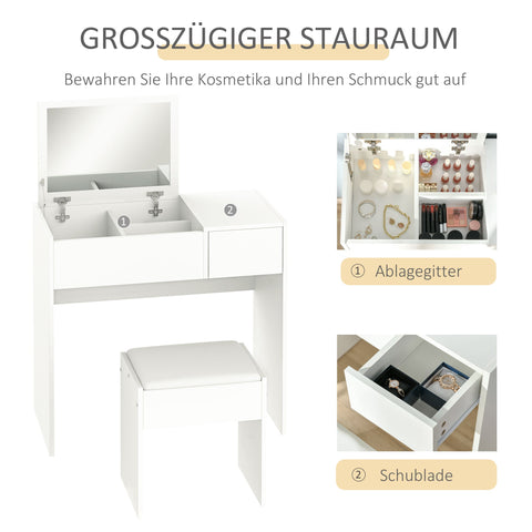 Rootz Dressing Table - Cosmetic Table - Folding Mirror with Stool - Versatile Use - 80 x 40 x 79cm