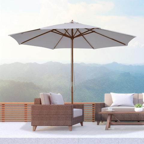 Rootz 300 cm Wooden Parasol - Garden Umbrella - Balcony Umbrella - Durable & UV-Resistant - Adjustable Tilt - Easy Operation - Ø300 x H250 cm