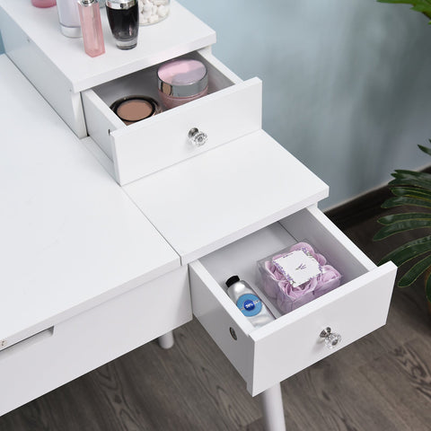 Rootz Dressing Table Set with Stool - Vanity Desk - Makeup Station - Foldable Mirror & Storage - MDF & Pine - 60cm x 50cm x 86cm