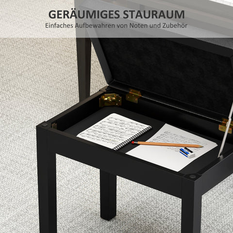 Rootz Piano Bench - Musician Seat - Black Instrument Stool - Storage Space - 55cm x 34cm x 50cm