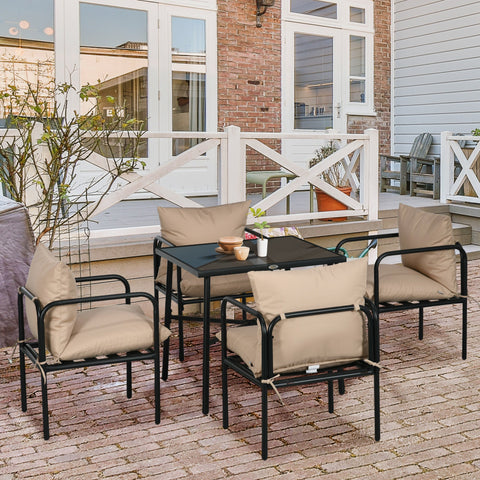 Rootz 5 Piece Garden Dining Set - Patio Table - Outdoor Chairs - Comfort Cushions - 80cm x 80cm x 71cm Table, 58cm x 58cm x 66cm Chairs