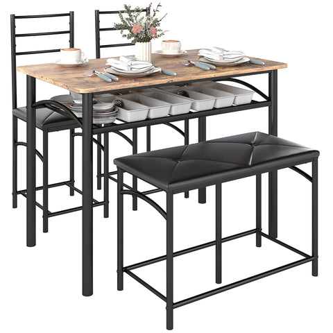 Rootz 4-Part Dining Room Set - Space-Saving Furniture - Compact Dining Set - Comfort Seating - 100cm x 60cm x 74.5cm Table