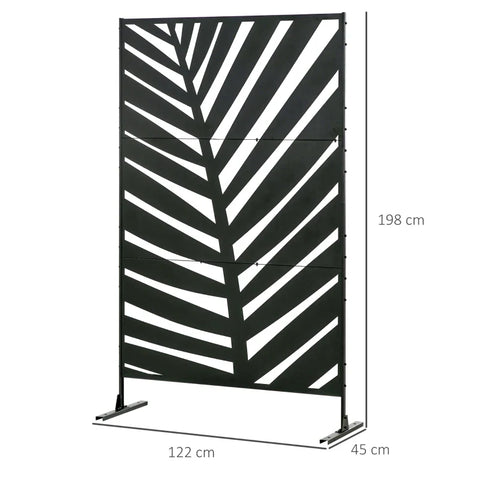 Rootz Outdoor Privacy Screen - Painted Steel Frame - Palm Leaf - Silhouette Design - Black - 122L x 45W x 198H cm