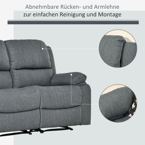 Rootz Dubbele Bank - Ligstoel - Fauteuil - Schuim met hoge dichtheid - Onafhankelijke rugleuningen - Zijbediening - Grijs polyester - L141,5 x B95 x H94,5 cm (zittend) / D157,5 x B141,5 x H75 cm (liggend)