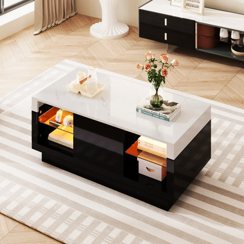 Rootz Coffee Table - Marble Table - Modern Living Room Table - LED Lighting - 100L x 50W x 42H cm