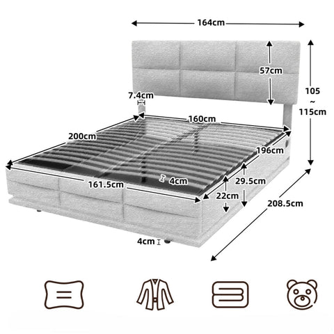 Rootz Double Bed with LED - Upholstered Bed - Velvet Bed - USB Charger & Storage - 208.5cm x 164cm x 115cm