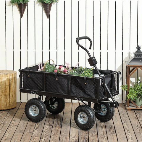 Rootz Garden Car - 4-Wheel Trolley - Steel Wagon - Removable Sides - 300kg Load - 105x51x54cm, 25cm Wheels, Rotatable Handle