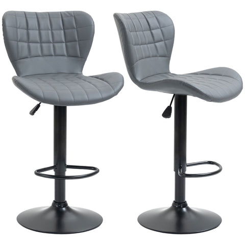 Rootz Faux Leather Bar Stools Set - Adjustable Height Stools - Rotating Seats - Steel Frame - Gray - 47cm x 51.5cm x 89-109cm