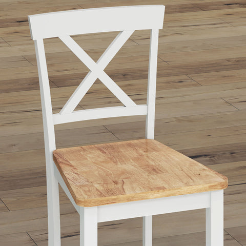 Rootz 2 Piece Set Bar Chairs - Bar Stools - Kitchen Seating - Enhanced Comfort - Rubber Wood - Brown & White - 41.5cm x 46.5cm x 96cm