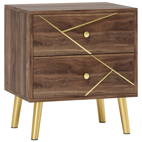 Rootz Rome Bedside Table - Side Table - Nightstand - 2 Drawers for Ample Storage - 45 x 35 x 50 cm - Brown Wood Grain